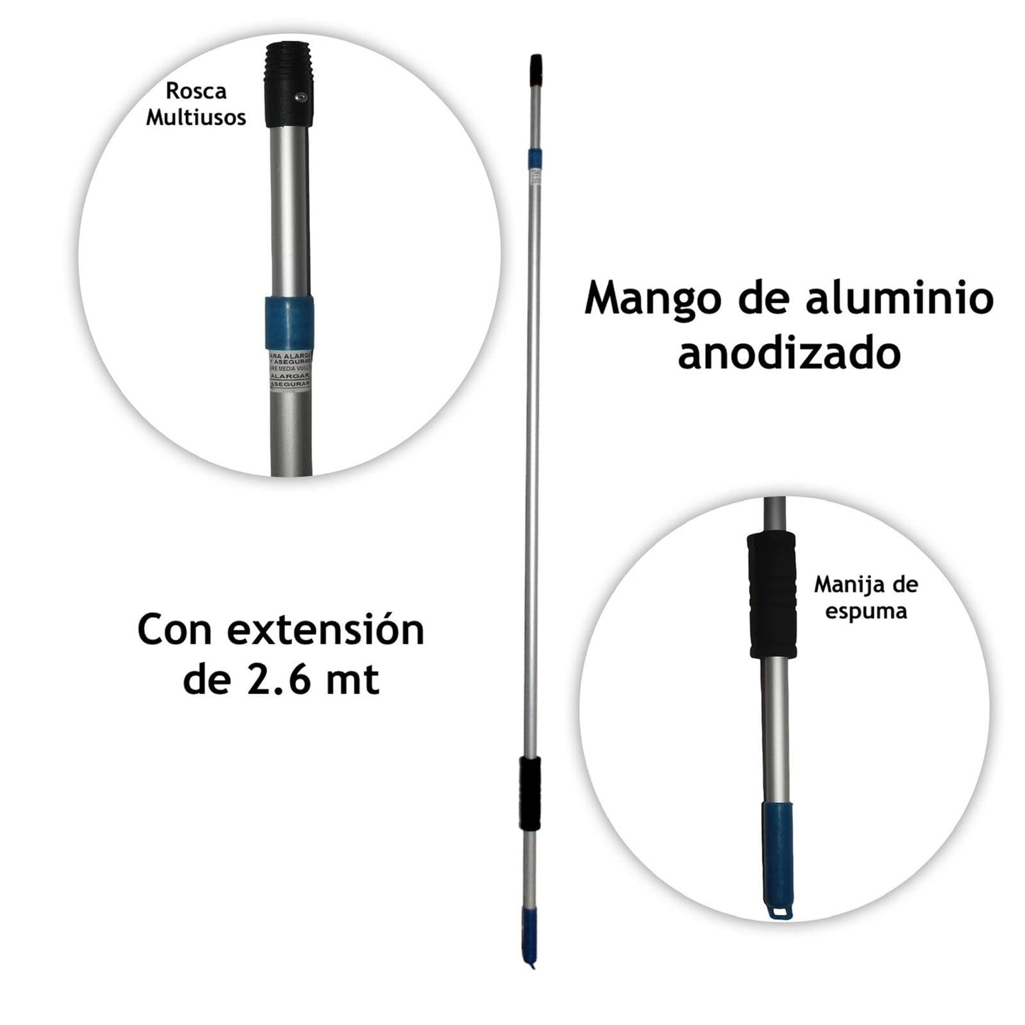 Combo mango aluminio extensible hasta 2.6 metros