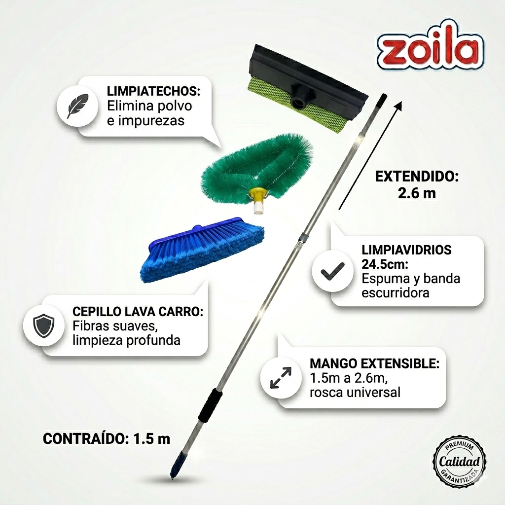 Combo mango aluminio extensible hasta 2.6 metros