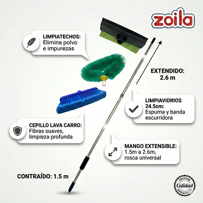 Combo mango aluminio extensible hasta 2.6 metros